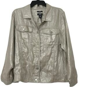Jones New York Metallic Linen  Jacket 1X Champagne Gold New Shimmer Neutral